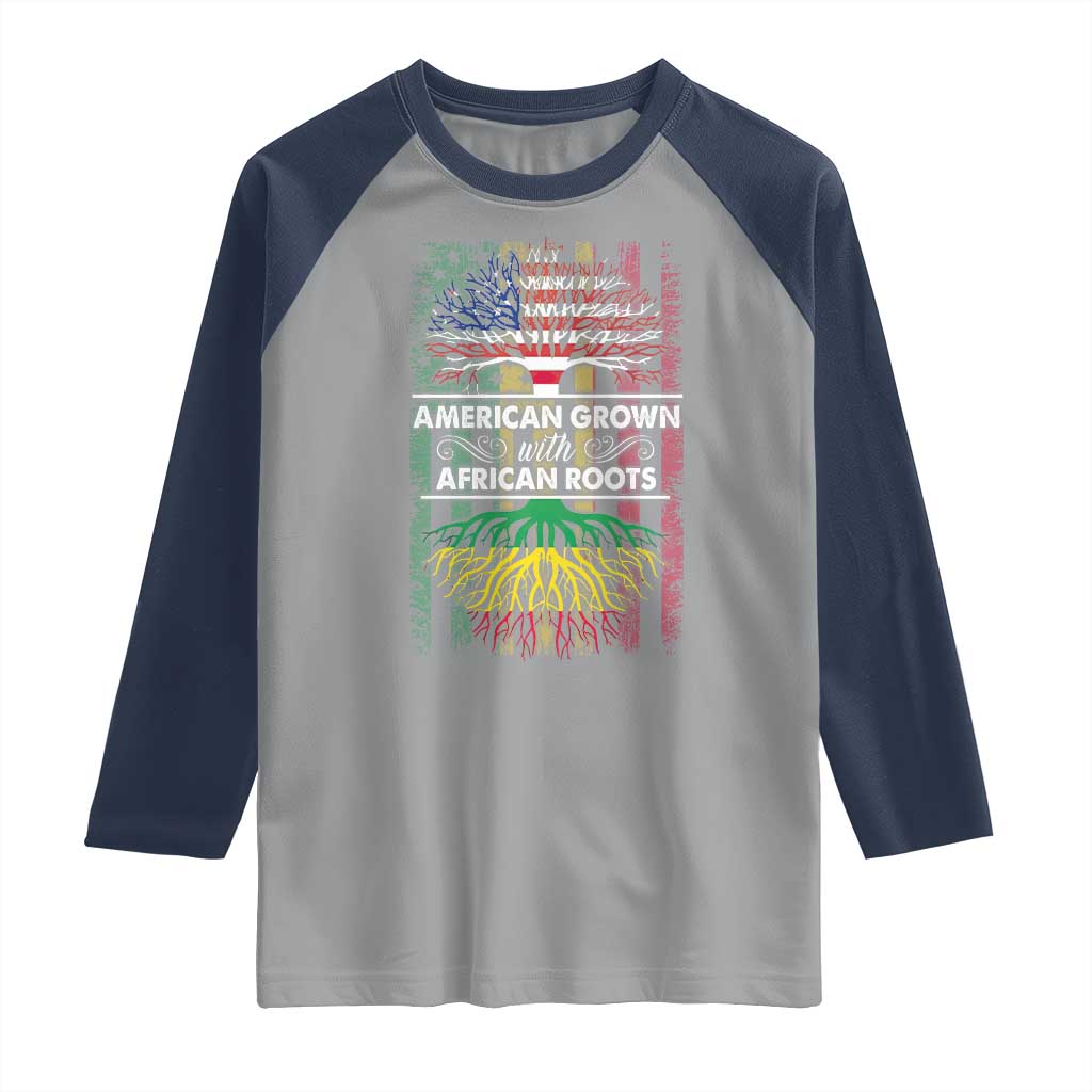 African American Roots Raglan Shirt American Grown With African Roots US Flag Tree TS02 Sport Gray Navy Print Your Wear
