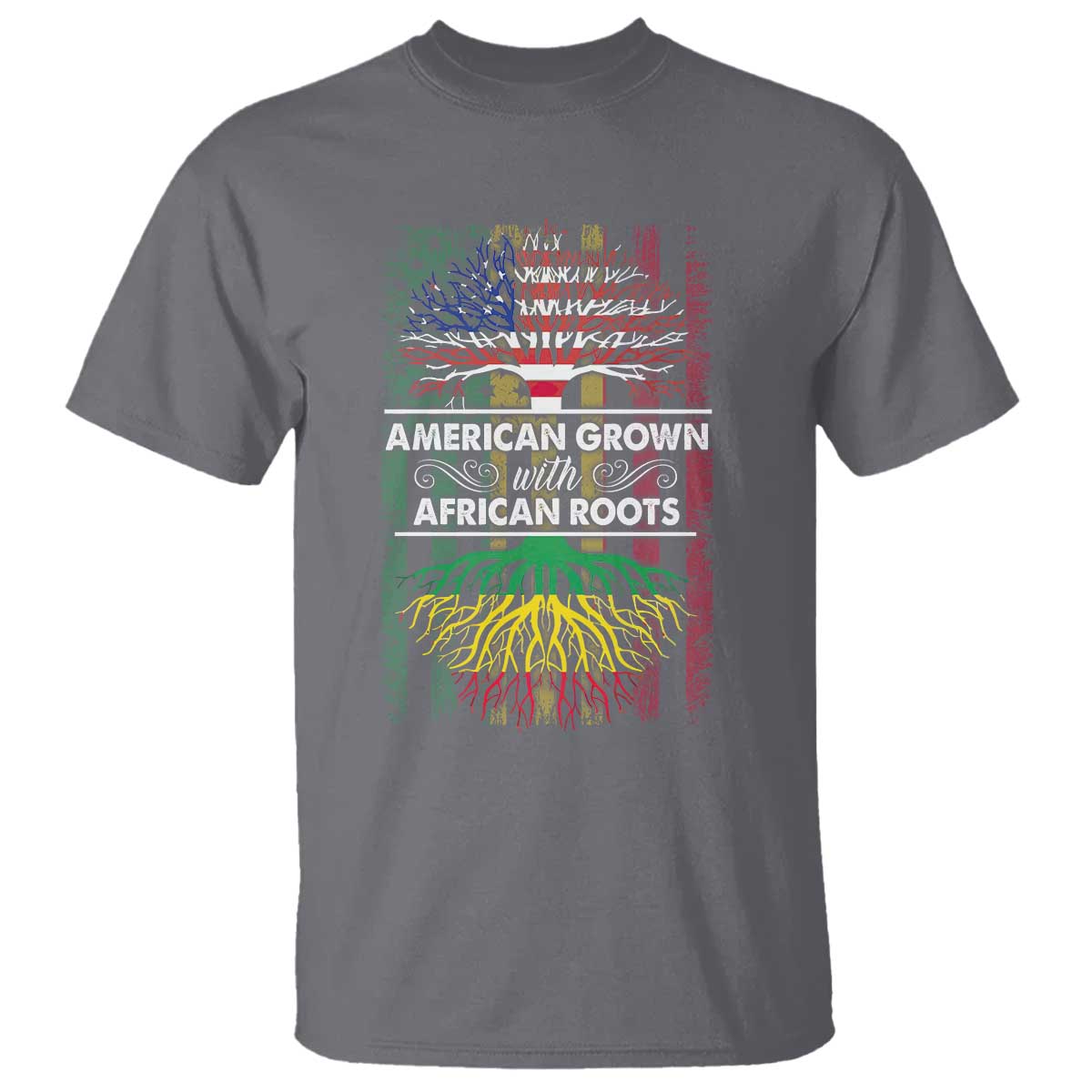 African American Pride T Shirt American Grown With African Roots African American Flag Tree TS02 Charcoal Print Your Wear