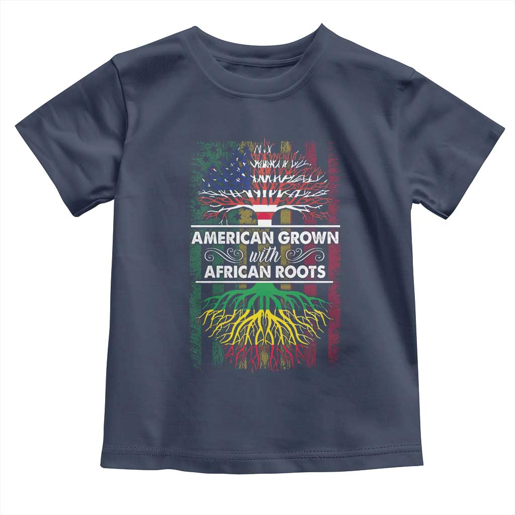 African American Pride Toddler T Shirt American Grown With African Roots African American Flag Tree TS02 Navy Print Your Wear