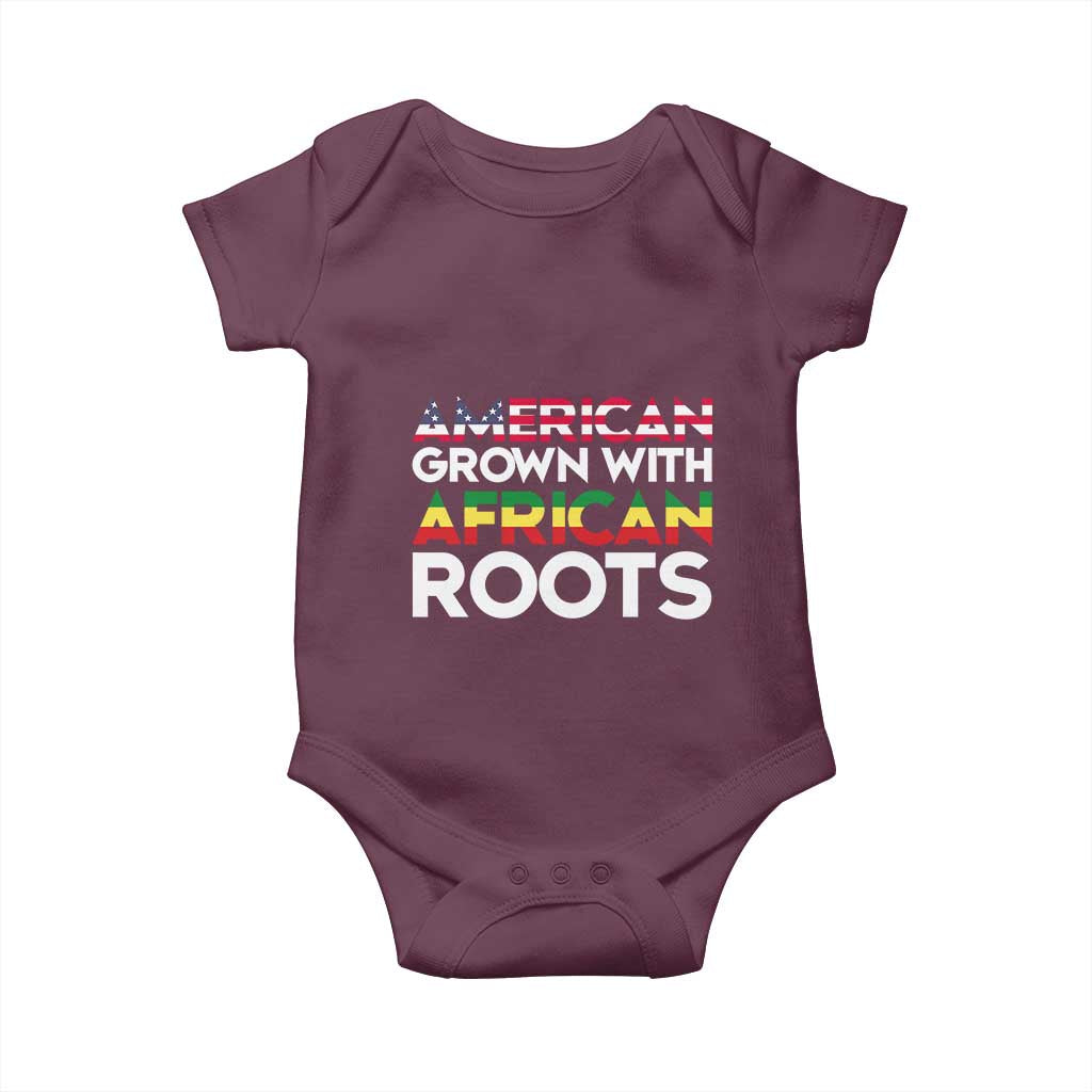 African American Roots Baby Onesie American Grown With African Roots US Flag TS02 Maroon Print Your Wear