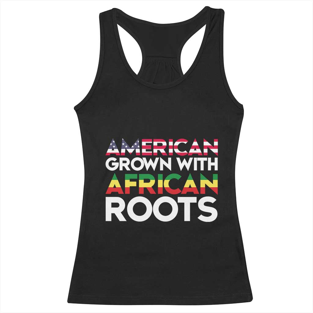 African American Roots Racerback Tank Top American Grown With African Roots US Flag TS02 Black Print Your Wear