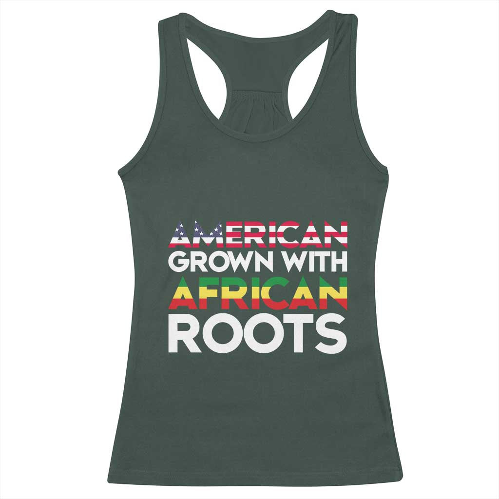 African American Roots Racerback Tank Top American Grown With African Roots US Flag TS02 Dark Forest Green Print Your Wear