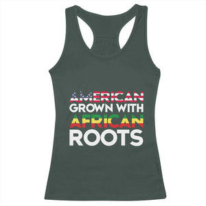 African American Roots Racerback Tank Top American Grown With African Roots US Flag TS02 Dark Forest Green Print Your Wear