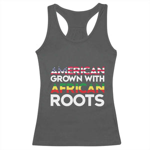 African American Roots Racerback Tank Top American Grown With African Roots US Flag TS02 Dark Heather Print Your Wear