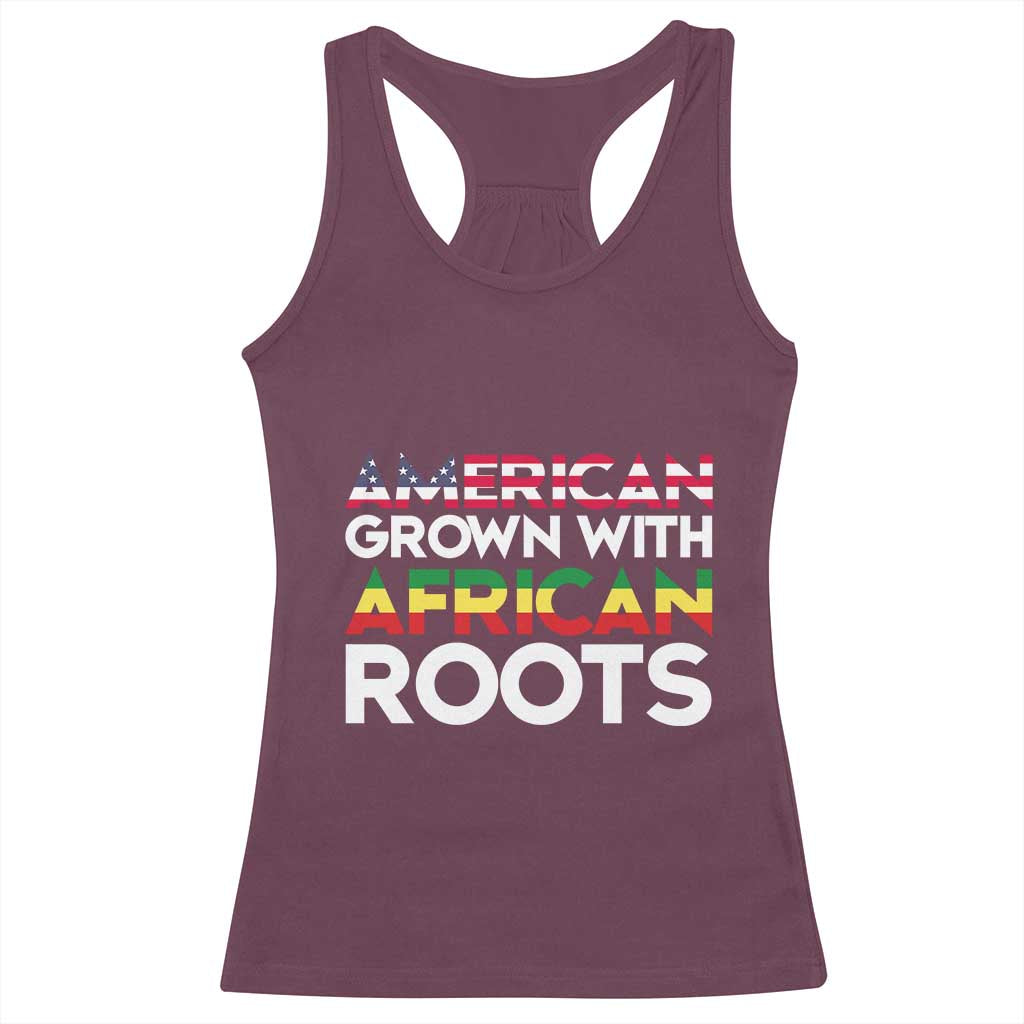 African American Roots Racerback Tank Top American Grown With African Roots US Flag TS02 Maroon Print Your Wear