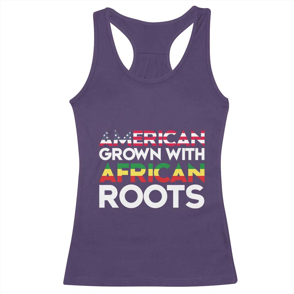 African American Roots Racerback Tank Top American Grown With African Roots US Flag TS02 Purple Print Your Wear