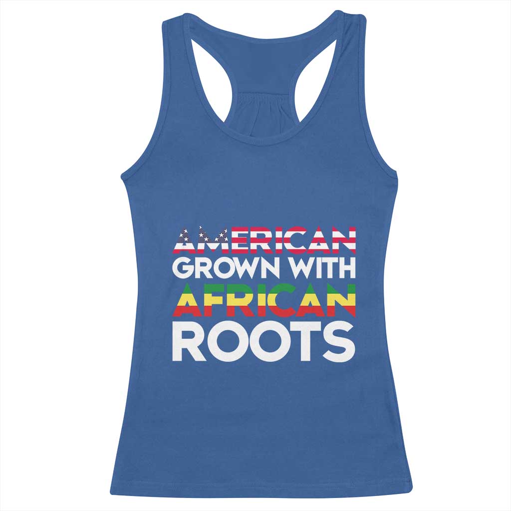 African American Roots Racerback Tank Top American Grown With African Roots US Flag TS02 Royal Blue Print Your Wear