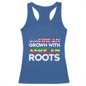 African American Roots Racerback Tank Top American Grown With African Roots US Flag TS02 Royal Blue Print Your Wear