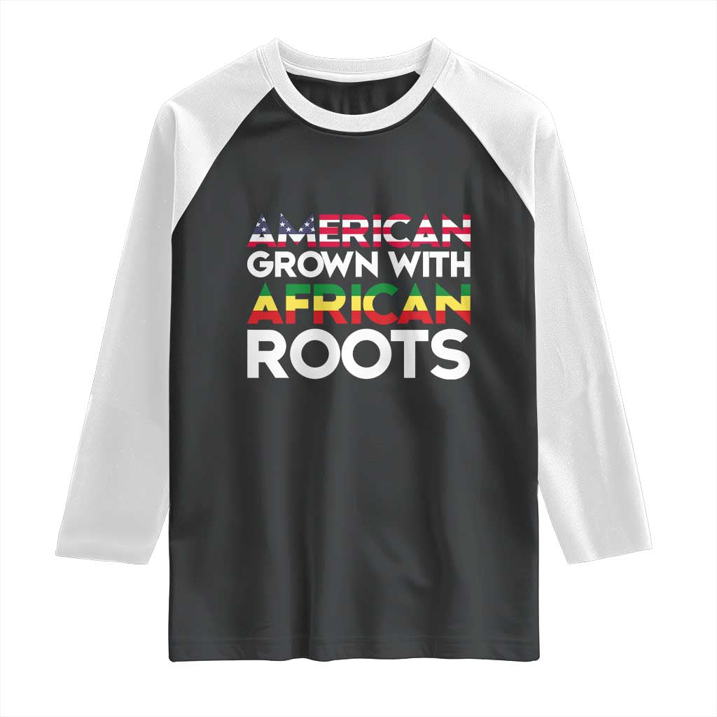 African American Roots Raglan Shirt American Grown With African Roots US Flag TS02 Black White Print Your Wear