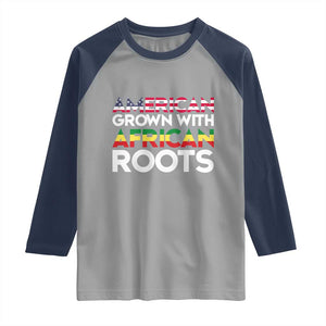 African American Roots Raglan Shirt American Grown With African Roots US Flag TS02 Sport Gray Navy Print Your Wear
