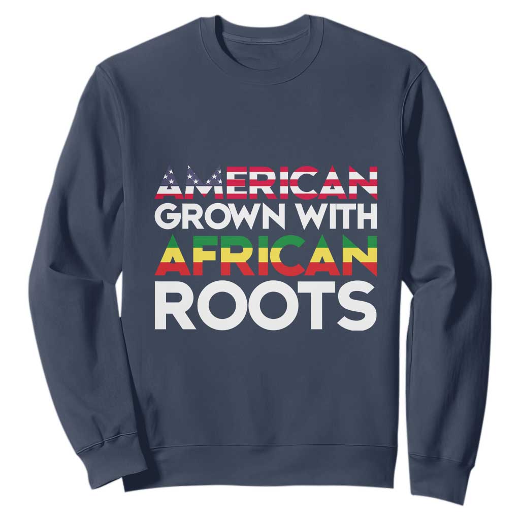 Black History Month Sweatshirt American Grown With African Roots American Flag TS02 Navy Printyourwear