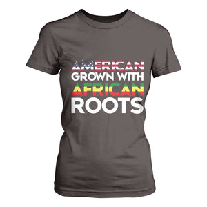 African American Roots T Shirt For Women American Grown With African Roots US Flag TS02 Dark Chocolate Print Your Wear