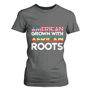 African American Roots T Shirt For Women American Grown With African Roots US Flag TS02 Dark Heather Print Your Wear