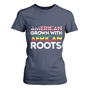 African American Roots T Shirt For Women American Grown With African Roots US Flag TS02 Navy Print Your Wear