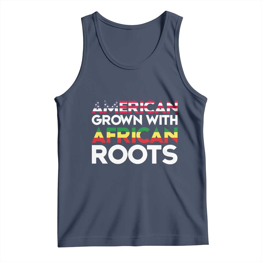 African American Roots Tank Top American Grown With African Roots US Flag TS02 Navy Print Your Wear