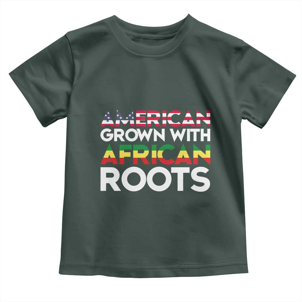 African American Roots Toddler T Shirt American Grown With African Roots US Flag TS02 Dark Forest Green Print Your Wear