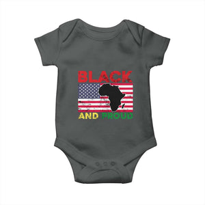 African American Baby Onesie Black And Proud US Flag Africa Map TS02 Dark Heather Print Your Wear