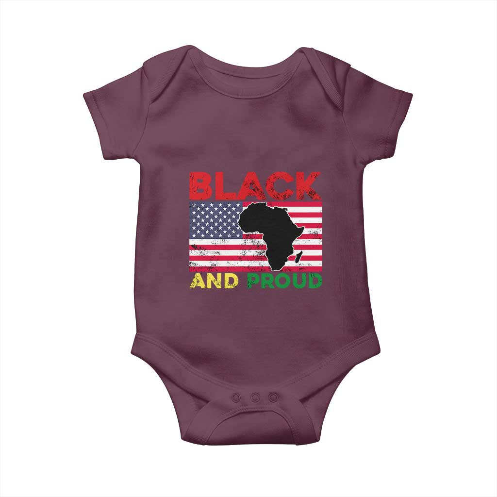 African American Baby Onesie Black And Proud US Flag Africa Map TS02 Maroon Print Your Wear
