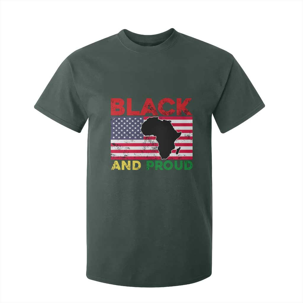 African American T Shirt For Kid Black And Proud US Flag Africa Map TS02 Dark Forest Green Print Your Wear