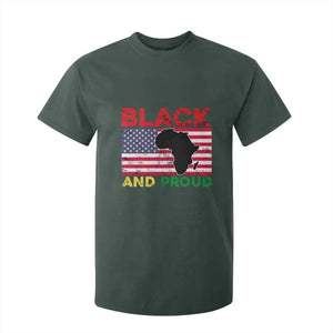 African American T Shirt For Kid Black And Proud US Flag Africa Map TS02 Dark Forest Green Print Your Wear