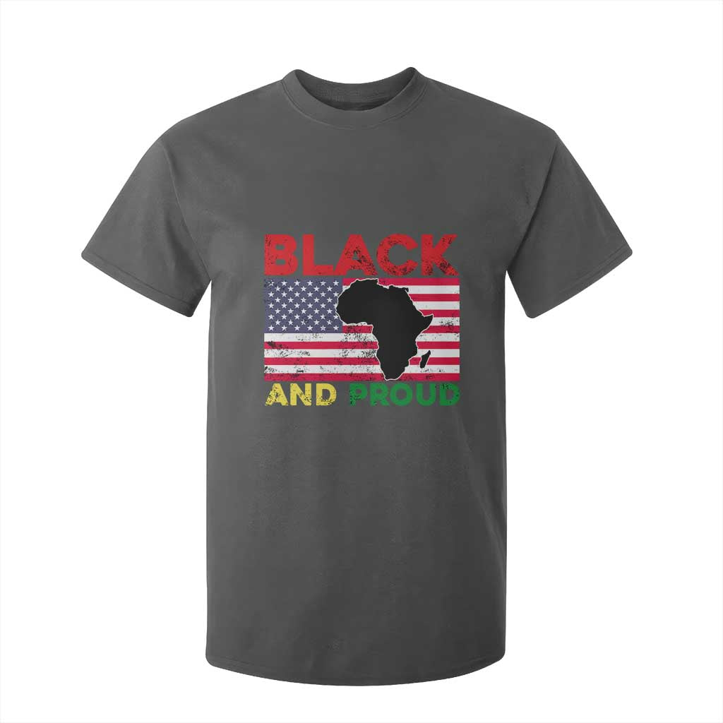African American T Shirt For Kid Black And Proud US Flag Africa Map TS02 Dark Heather Print Your Wear