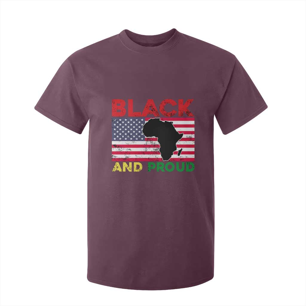 African American T Shirt For Kid Black And Proud US Flag Africa Map TS02 Maroon Print Your Wear
