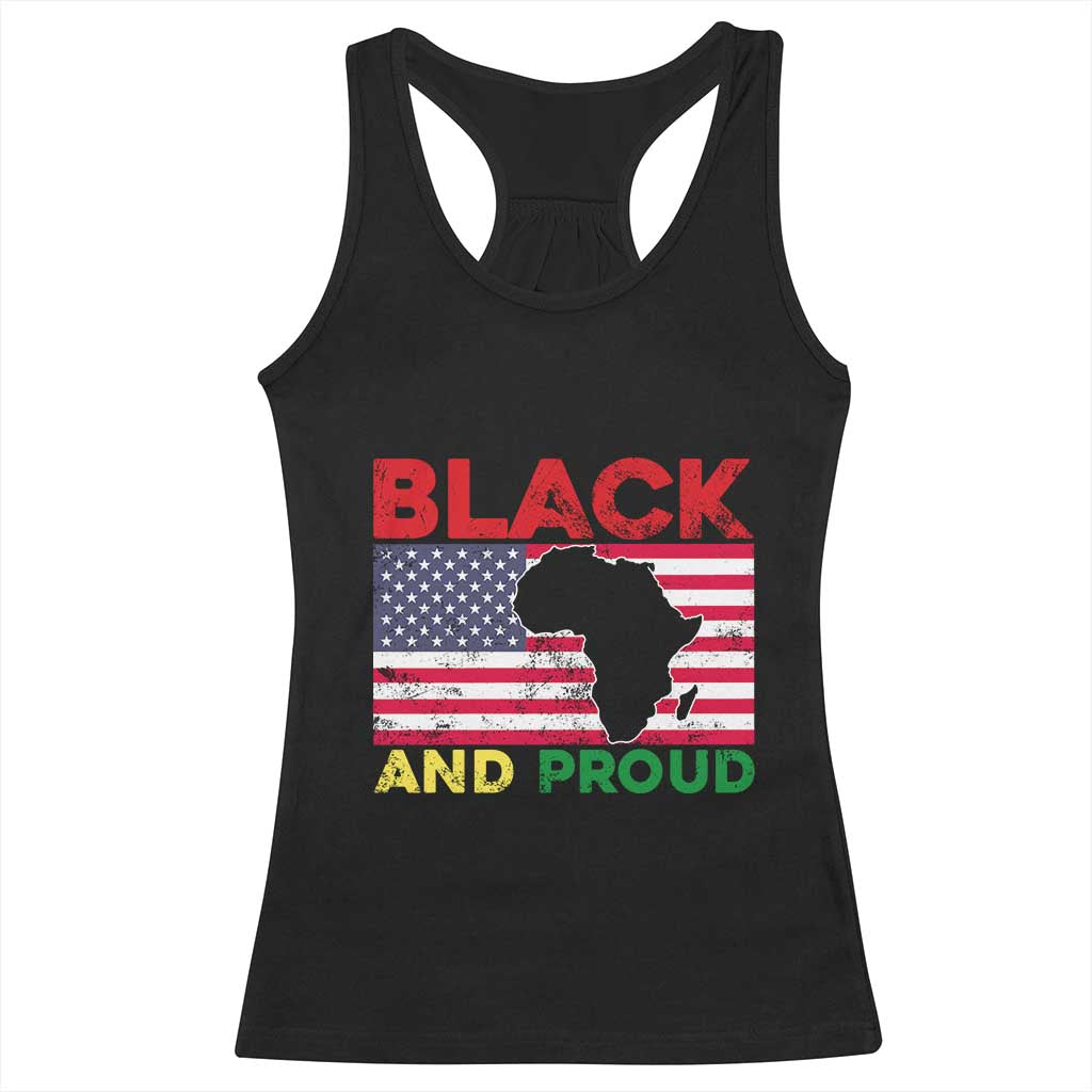 African American Racerback Tank Top Black And Proud US Flag Africa Map TS02 Black Print Your Wear