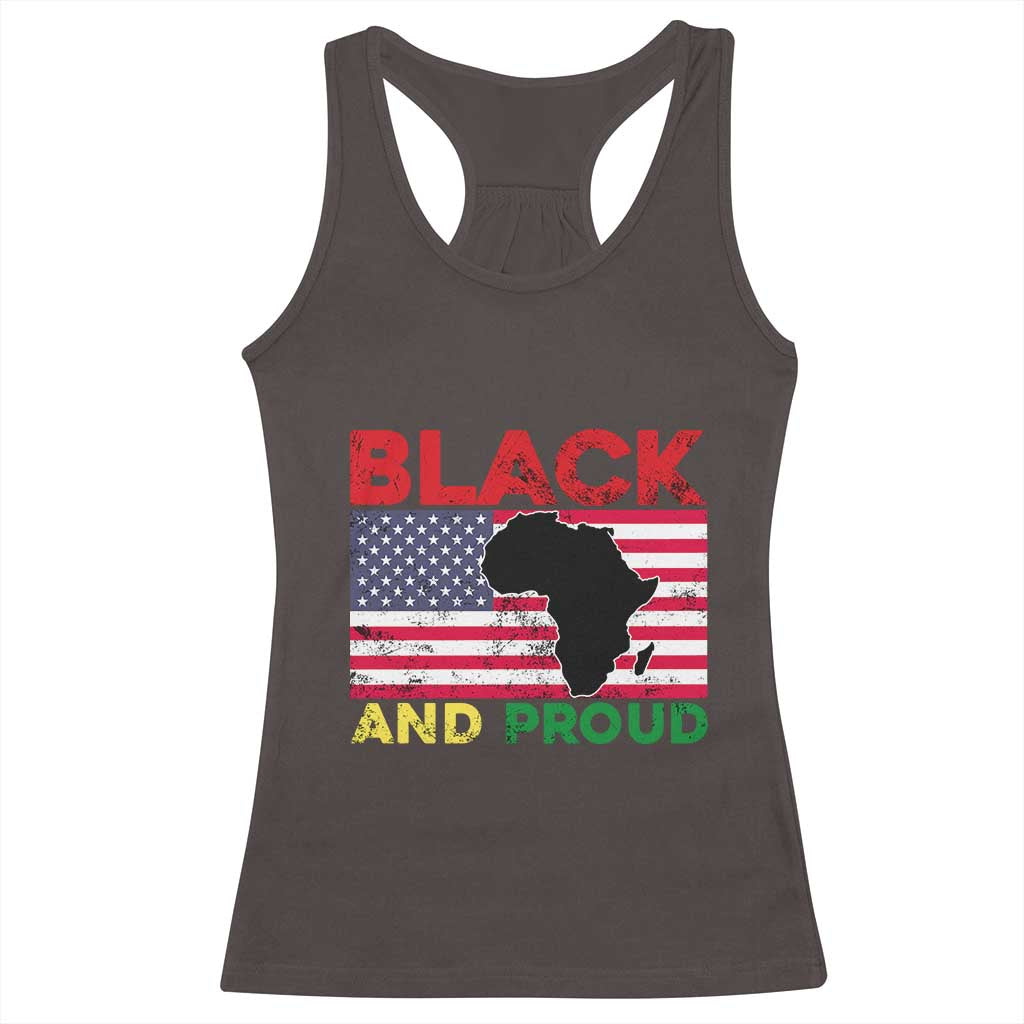 African American Racerback Tank Top Black And Proud US Flag Africa Map TS02 Dark Chocolate Print Your Wear