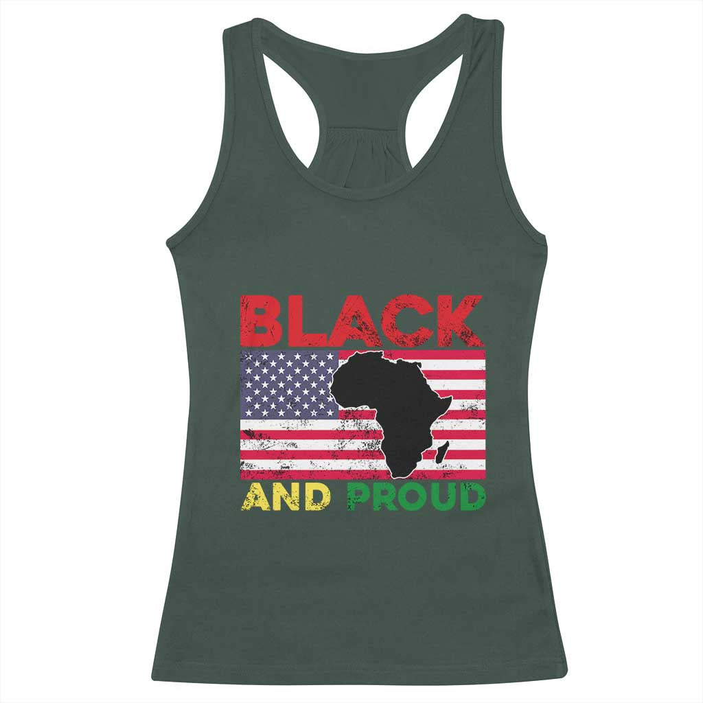 African American Racerback Tank Top Black And Proud US Flag Africa Map TS02 Dark Forest Green Print Your Wear