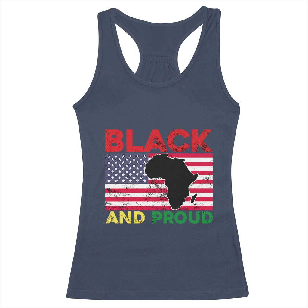 African American Racerback Tank Top Black And Proud US Flag Africa Map TS02 Navy Print Your Wear
