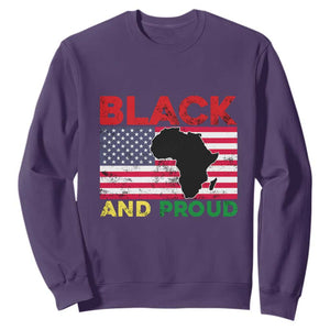 Black History Month Sweatshirt Black And Proud African American Pride US Flag Africa Map TS02 Purple Printyourwear