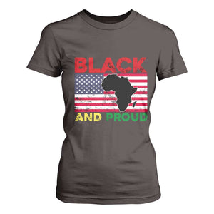 African American T Shirt For Women Black And Proud US Flag Africa Map TS02 Dark Chocolate Print Your Wear