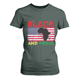 African American T Shirt For Women Black And Proud US Flag Africa Map TS02 Dark Forest Green Print Your Wear