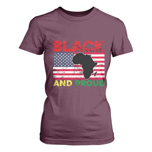 African American T Shirt For Women Black And Proud US Flag Africa Map TS02 Maroon Print Your Wear