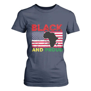 African American T Shirt For Women Black And Proud US Flag Africa Map TS02 Navy Print Your Wear