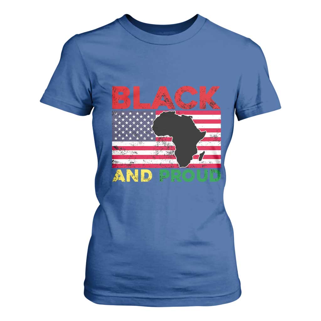 African American T Shirt For Women Black And Proud US Flag Africa Map TS02 Royal Blue Print Your Wear