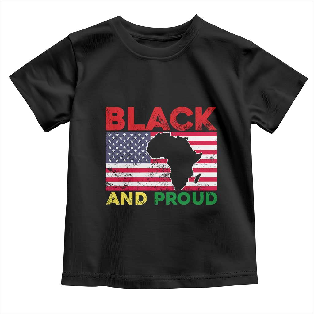 African American Toddler T Shirt Black And Proud US Flag Africa Map TS02 Black Print Your Wear