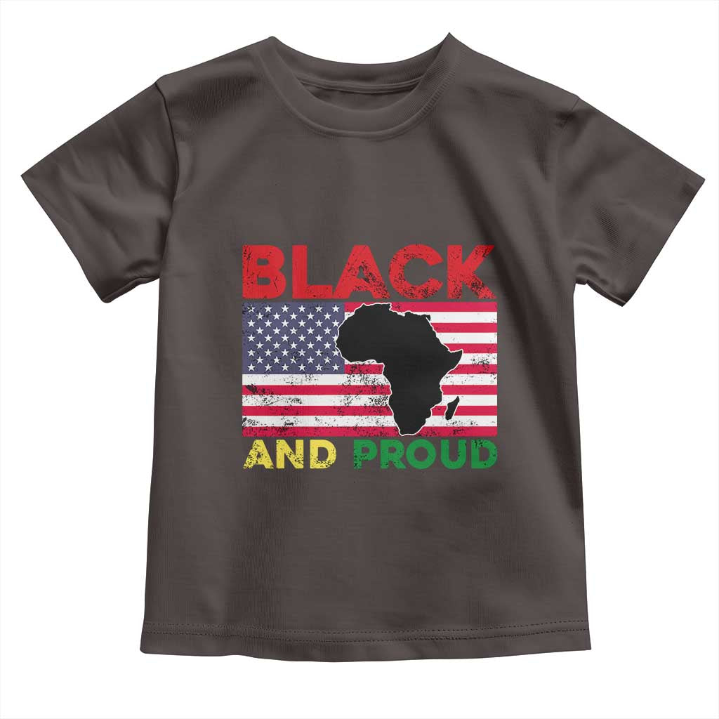 African American Toddler T Shirt Black And Proud US Flag Africa Map TS02 Dark Chocolate Print Your Wear