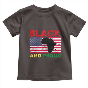African American Toddler T Shirt Black And Proud US Flag Africa Map TS02 Dark Chocolate Print Your Wear