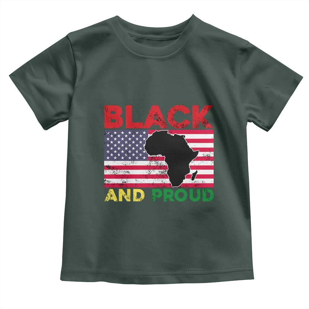African American Toddler T Shirt Black And Proud US Flag Africa Map TS02 Dark Forest Green Print Your Wear