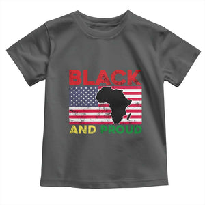 African American Toddler T Shirt Black And Proud US Flag Africa Map TS02 Dark Heather Print Your Wear