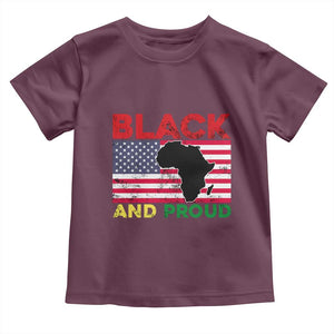 African American Toddler T Shirt Black And Proud US Flag Africa Map TS02 Maroon Print Your Wear