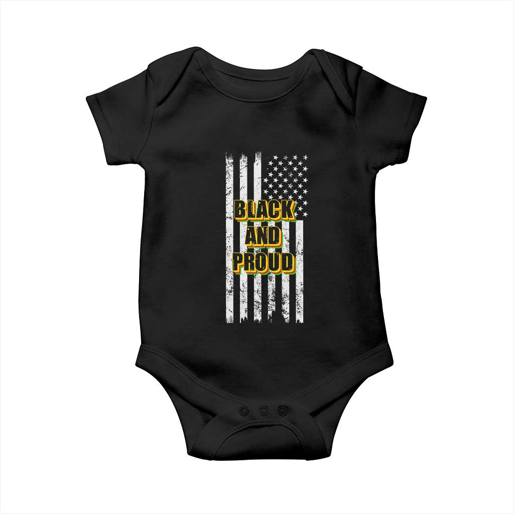 African American Baby Onesie Black And Proud US Flag BHM TS02 Black Print Your Wear
