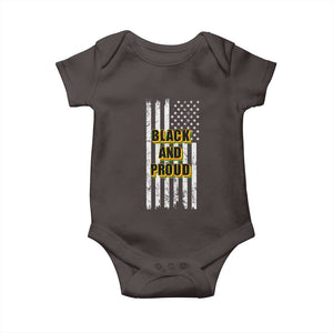 African American Baby Onesie Black And Proud US Flag BHM TS02 Dark Chocolate Print Your Wear