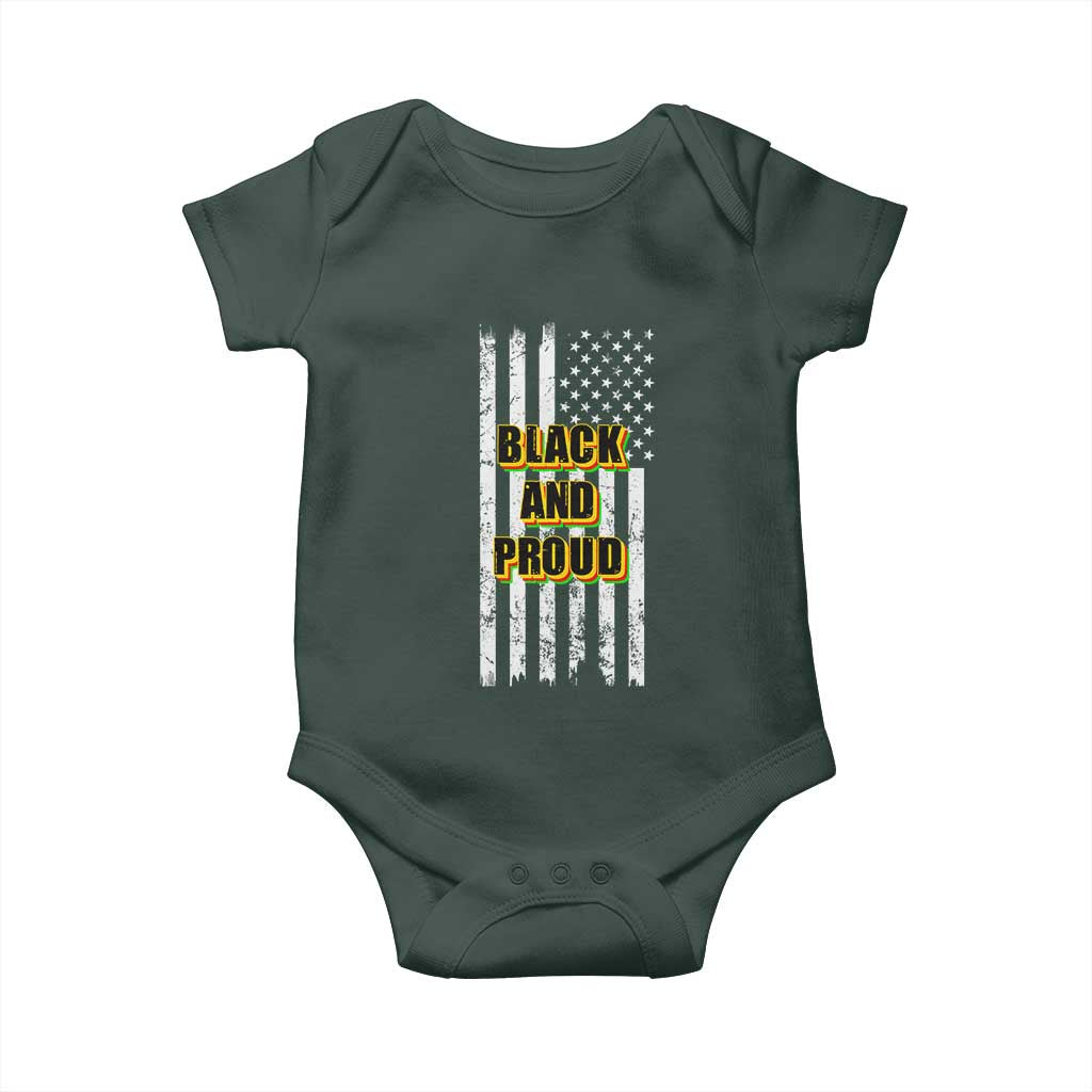 African American Baby Onesie Black And Proud US Flag BHM TS02 Print Your Wear