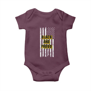 African American Baby Onesie Black And Proud US Flag BHM TS02 Maroon Print Your Wear