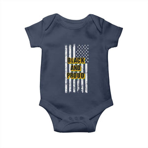African American Baby Onesie Black And Proud US Flag BHM TS02 Navy Print Your Wear