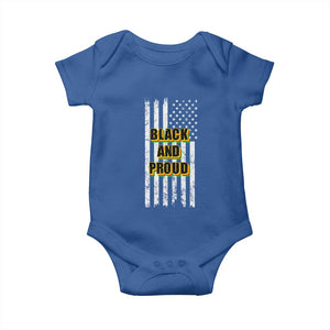 African American Baby Onesie Black And Proud US Flag BHM TS02 Royal Blue Print Your Wear
