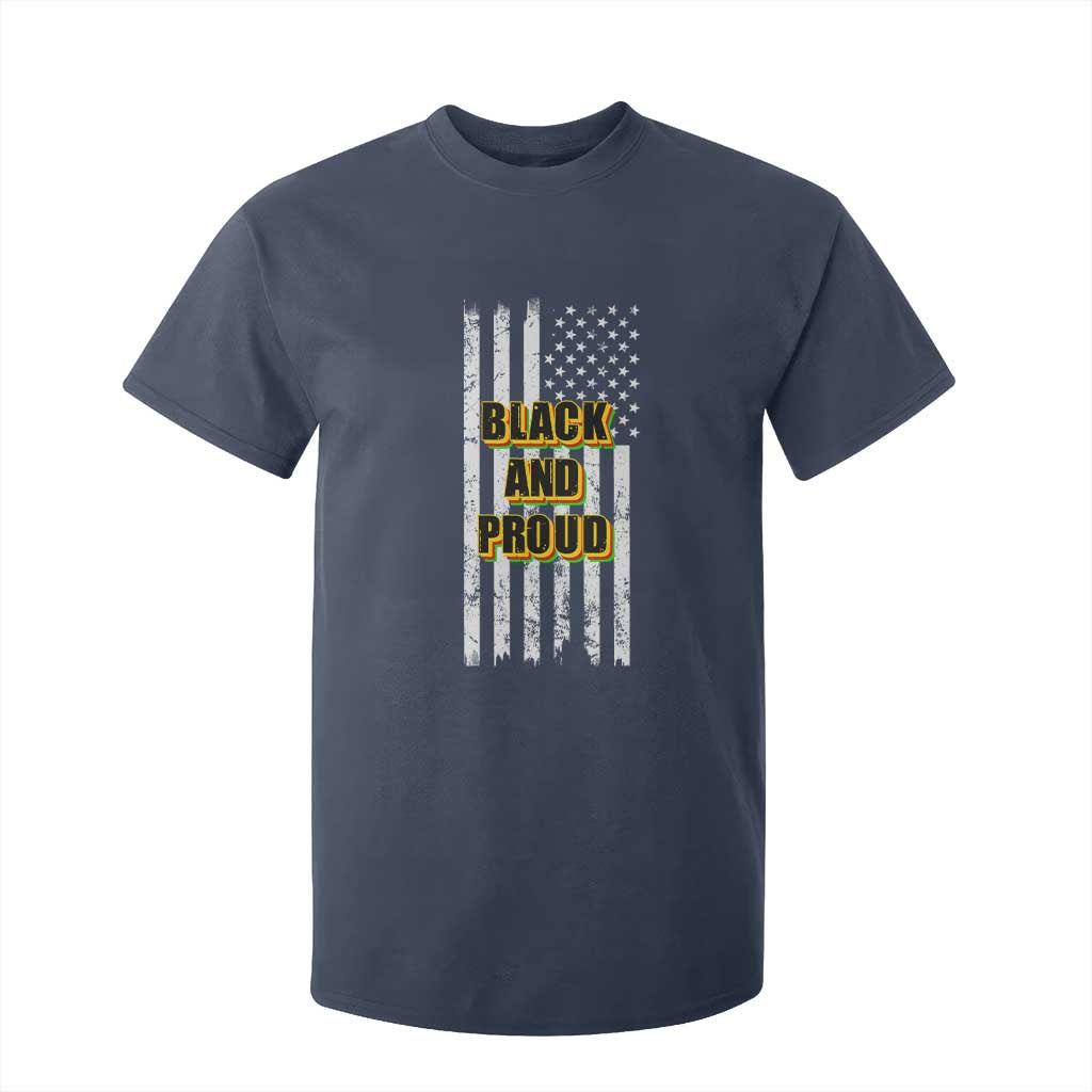 African American T Shirt For Kid Black And Proud US Flag BHM TS02 Navy Print Your Wear