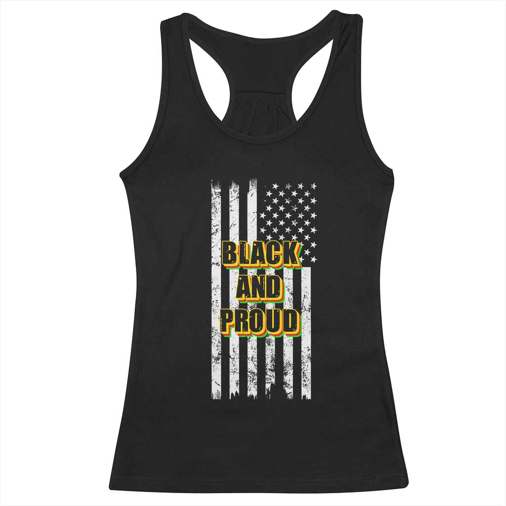 African American Racerback Tank Top Black And Proud US Flag BHM TS02 Black Print Your Wear